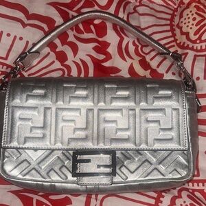 Fendi Silver Embossed Shoulder bag